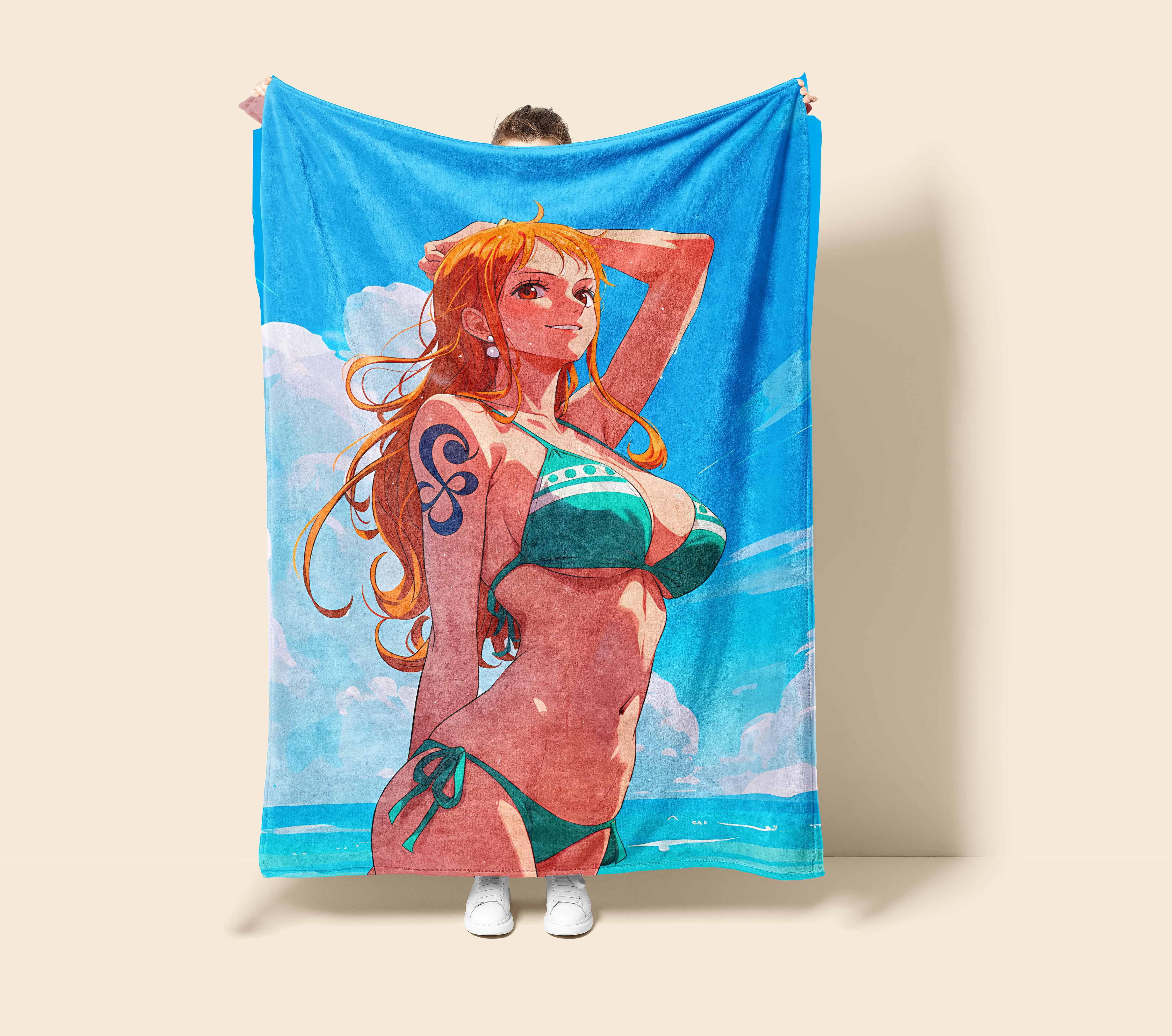 Bedroom accent wall with vintage Japanese anime tapestry